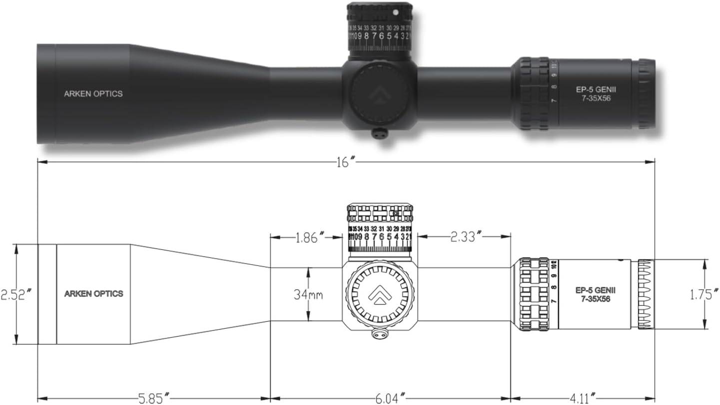 Arken Optics EP-5 Gen 2 7-35×56 FFP Rifle Scope | VPR MIL Illuminated Reticle | Zero Stop | 34mm Tube